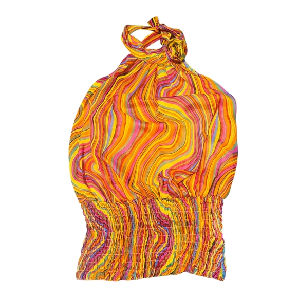 2/20 Nado Backless Halter Blouse | Striped Hippie Boho Top | Size Medium - Picture 2 of 7